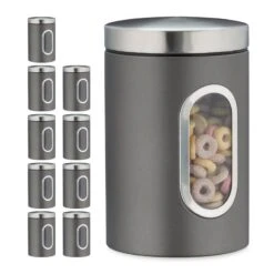 10x Bocaux En Métal Avec Fenêtre Noire -Cuisine À La Maison 06c452cb816249d1b40c7fbdca1d2c08