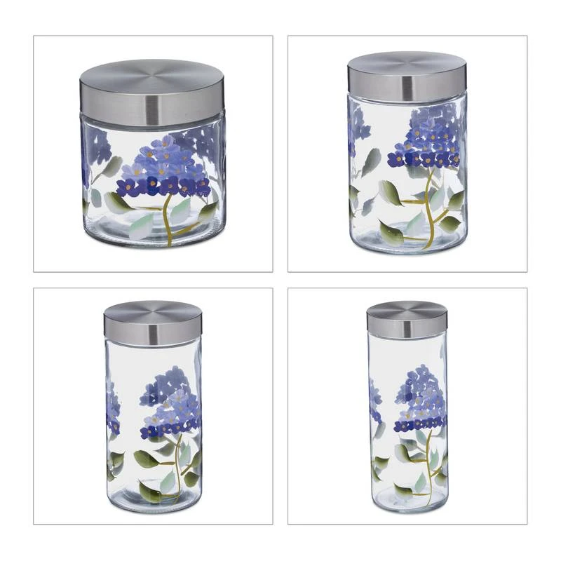 Bocaux En Verre Lot De 4 Motif Floral 7 Bocaux En Verre Lot De 4 Motif Floral – Image 7
