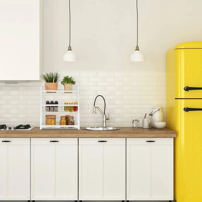 Rangement à épices Blanc Avec 3 étagères 2 Rangement à épices Blanc Avec 3 étagères – Image 2