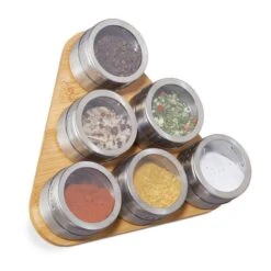 Étagère à épices Bambou 6 Pots Inox
