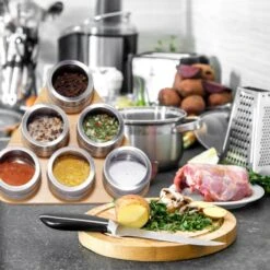 Étagère à épices Bambou 6 Pots Inox -Cuisine À La Maison 52fd91934b874bf78dfd305f116ef4c7