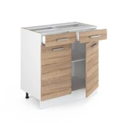 Meuble Bas R-Line 80cm Sonoma/blanc -Cuisine À La Maison c5dfca04eac24c87a682cf1bd36c8128