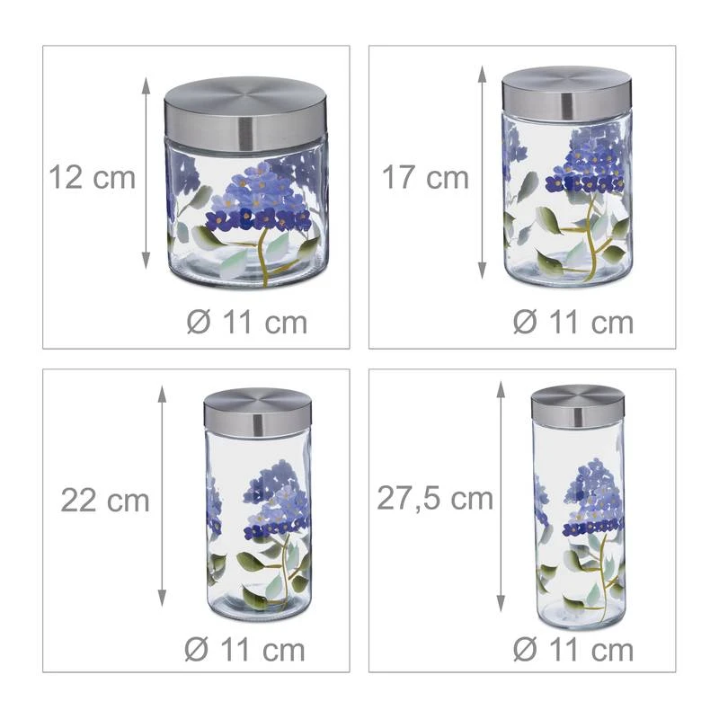 Bocaux En Verre Lot De 4 Motif Floral 8 Bocaux En Verre Lot De 4 Motif Floral – Image 8