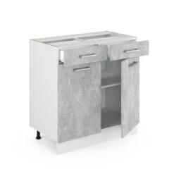 Meuble Bas R-Line 80cm Béton/blanc -Cuisine À La Maison dbc6908962644b56959fe9178366dab6