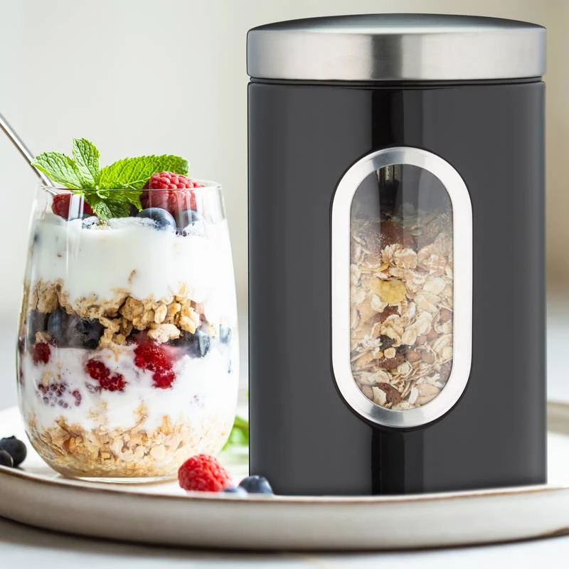 2x Bocaux En Métal Avec Fenêtre Noire 2 2x Bocaux En Métal Avec Fenêtre Noire – Image 2